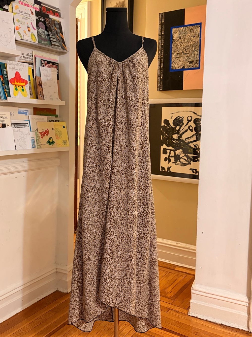Vanity Room Spaghetti Strap Leopard Print Maxi Shift Dress Made in USA Small